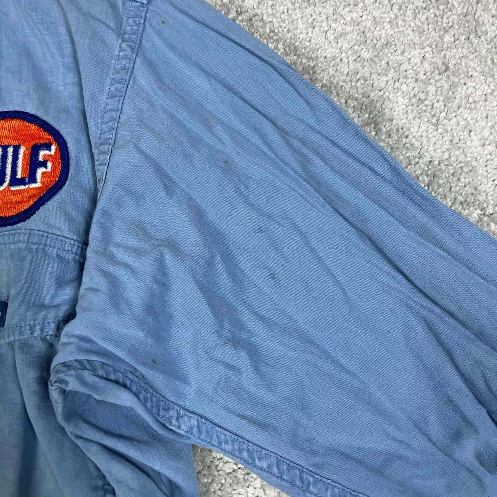 Vintage 50s Partridge Atlanta Gulf Oil Gas Station Work Shirt Blue Sanforized - Picture 7 of 16